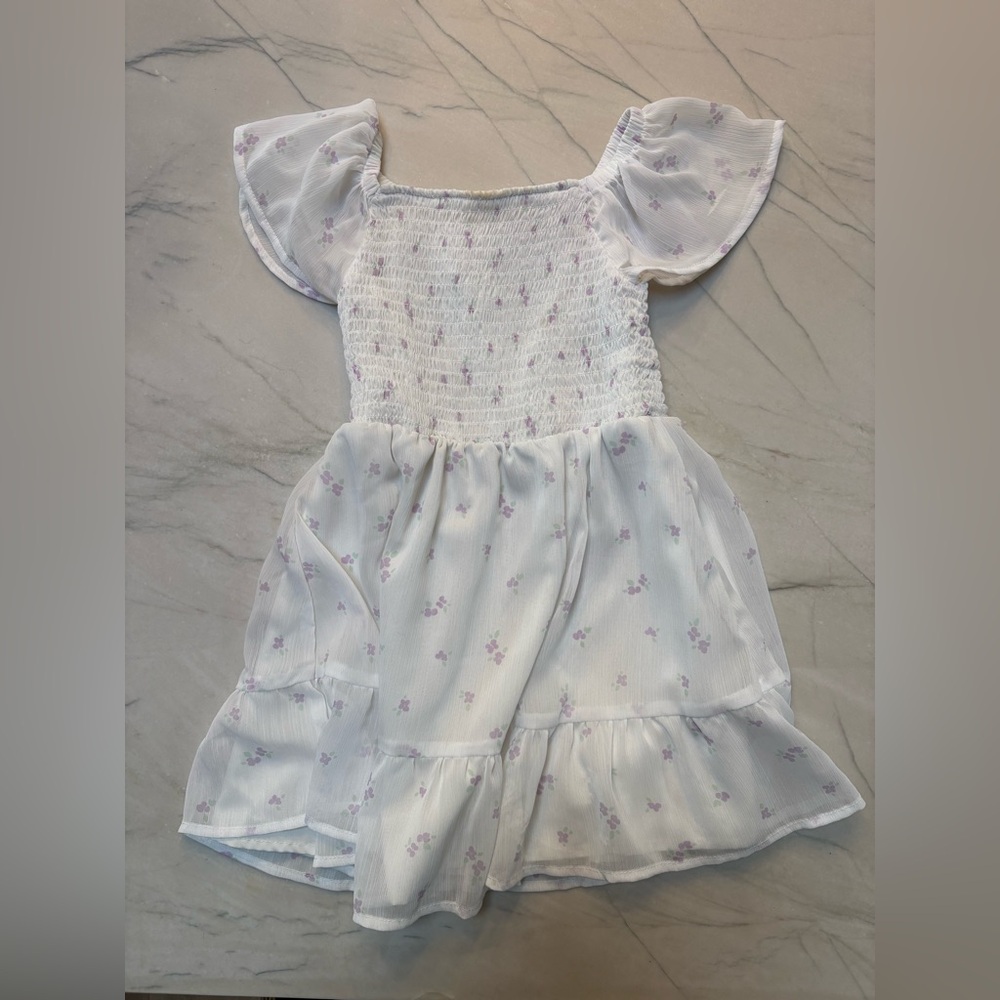 Cat & Jack Girl's White Dress with Purple Floral Accents